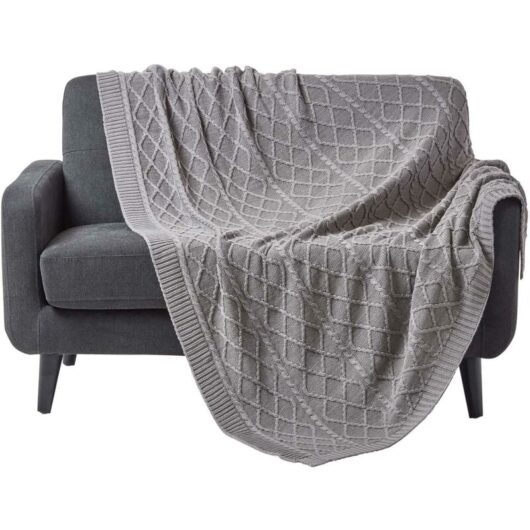Grey Diamond Cable Knit Cotton Throw, 130 x 170 cm - Grey - Homescapes