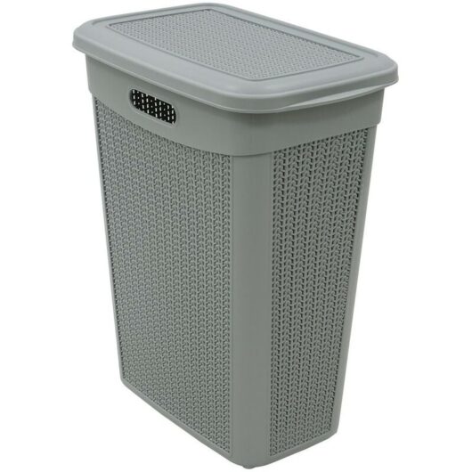 JVL - Knit Design Slim Lidded Laundry Basket, Grey