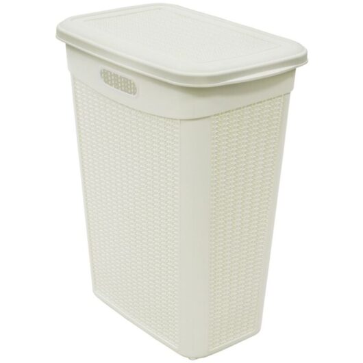 JVL - Knit Design Slim Lidded Laundry Basket, White