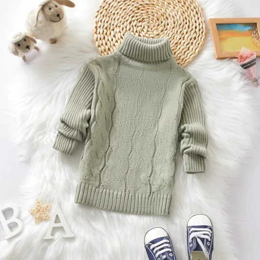 Toddler Girl/Boy Solid Cable Knit Turtleneck Sweater