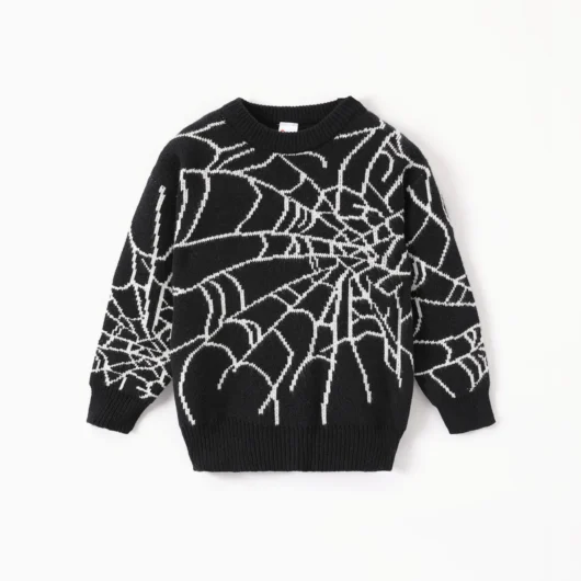 Toddler/Kid boy Geometric Spider Web Design Pattern Oversized Sweater
