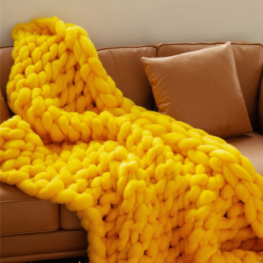 Yellow 100cm Handwoven Chunky Knit Throw Blanket