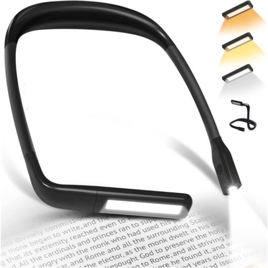 Neck Reading Light - Rechargeable Reading Lamp for Bed, 3 Colors Flexible led Reading Light Neck Lamp for Book Knitting Sewing Camping Repair, Gift