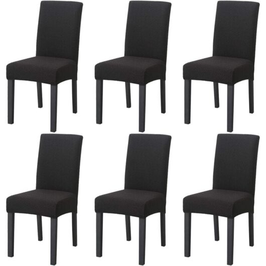 Stretch Jacquard Knit Dining Chair Cover Set of 6 Removable Decorative Chair Covers for Dining, Banquet, Wedding Ceremony (Black)