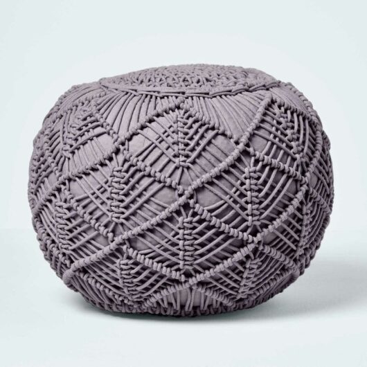 Grey Crochet Knitted Pouffe 35 x 40 cm - Homescapes