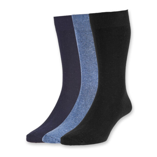 L 11-13 Blue Mixed Classic Plain Knit Socks 3-Pair Pack