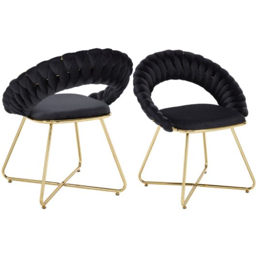 Armchair Set of 2 in Soft Velvet Leisure Chair with Knitted Round Backrest for Home Bedroom Living Room, Black, Wahson
