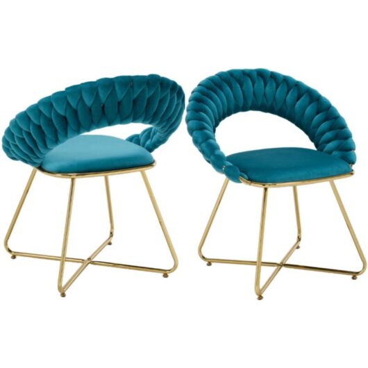 Wahson Office Chairs - Armchair Set of 2 in Soft Velvet Leisure Chair with Knitted Round Backrest for Home Bedroom Living Room, Teal, Wahson