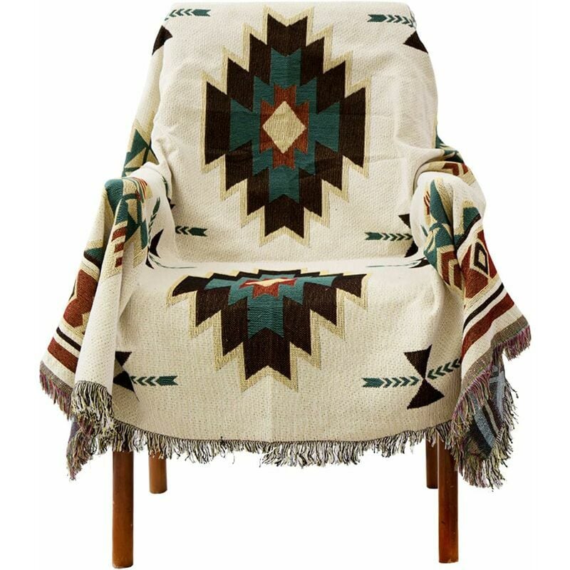 Cotton Blanket, American Ethnic Style Sofa Cover, Sucre Jacquard Geometric Knit Sofa Cover Full Cover -90 180cm