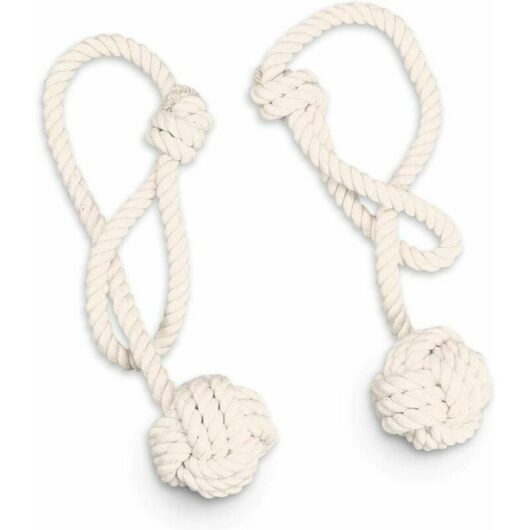 Foam Rope Curtain Tiebacks, 2 Pairs Rope Curtain Tiebacks, Curtain Tiebacks with Ball, Natural Cotton, Hand Knitted, Easy to Tie Loop, for Curtain