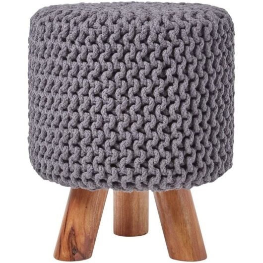 Homescapes - Sea Grey Tall Cotton Knitted Footstool on Legs