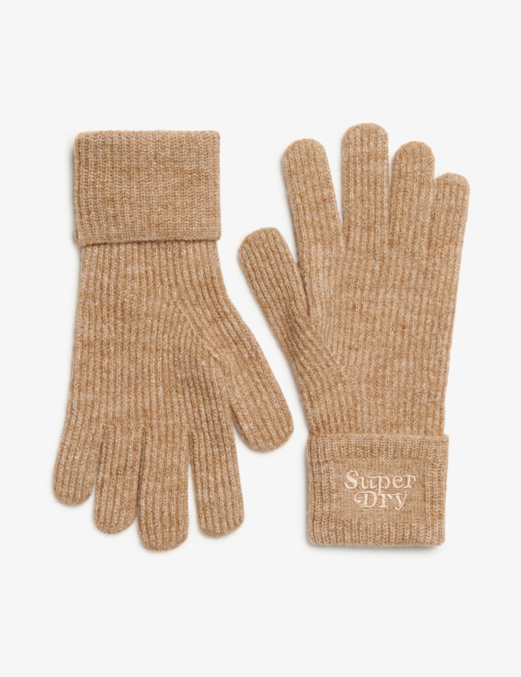 Superdry & Co Women's Knitted Ribbed Gloves with Wool - Brown, Brown,Black