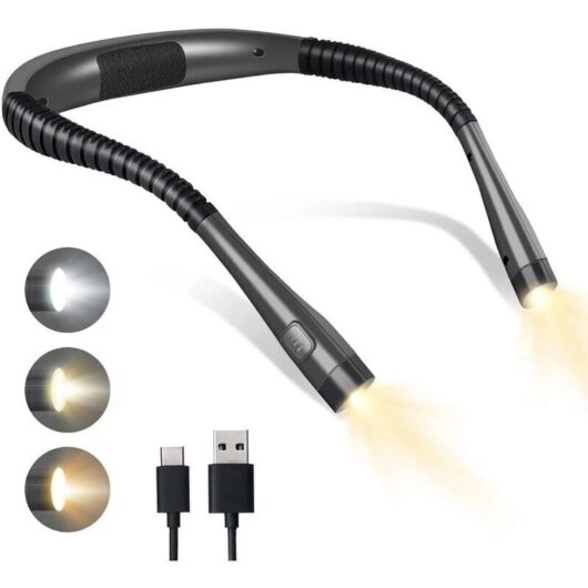 Rechargeable Neck Reading Lamp, Bedside Reading Light, 3 Colors, 6 Brightness Levels, Foldable Arms, Long Lasting, Perfect for Reading, Knitting,