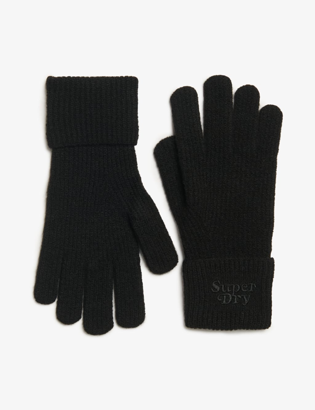 Superdry & Co Knitted Ribbed Gloves with Wool Black