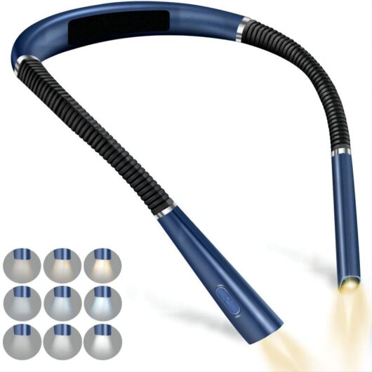 Victoria - Dual Neck Reading Light (Blue), 3 Colors & 6 Brightness Levels - Reading Light for Bed - Rechargeable Reading Lamp