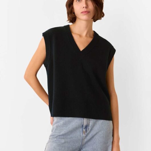 Whistles Pure Wool V-Neck Knitted Vest Black