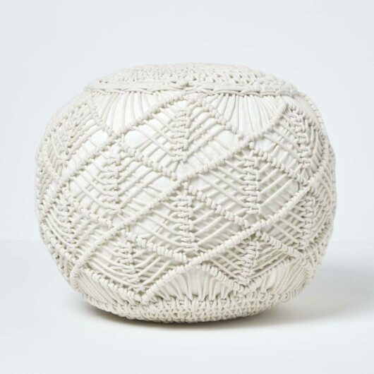 HOMESCAPES Natural Crochet Knitted Pouffe 40 x 50 cm