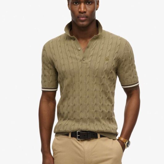 Superdry & Co Pure Cotton Textured Knitted Polo Shirt Green Mix
