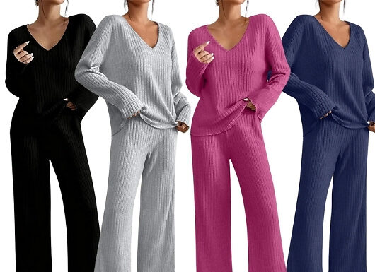 Women's Ribbed Knit Lounge Set - 7 Colours & 5 Sizes