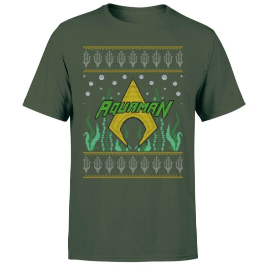 DC Aquaman Knit Men's Christmas T-Shirt - Forest Green - S