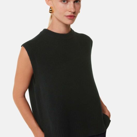 Whistles Pure Wool Split Hem Knitted Vest Top Black