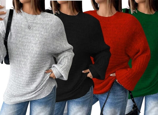 Women's Loose-Fit Ribbed Knit Sweater - 4 Colours, 4 Sizes!