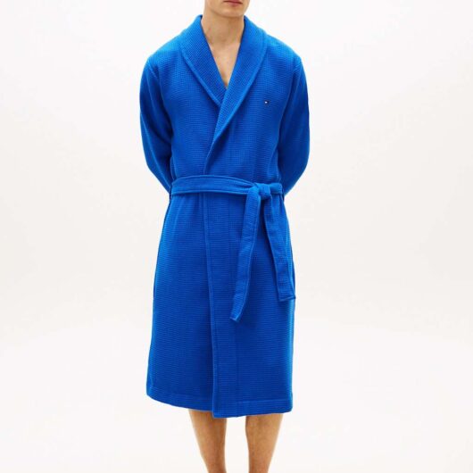 Tommy Hilfiger Original Pure Cotton Waffle Knit Dressing Gown Blue