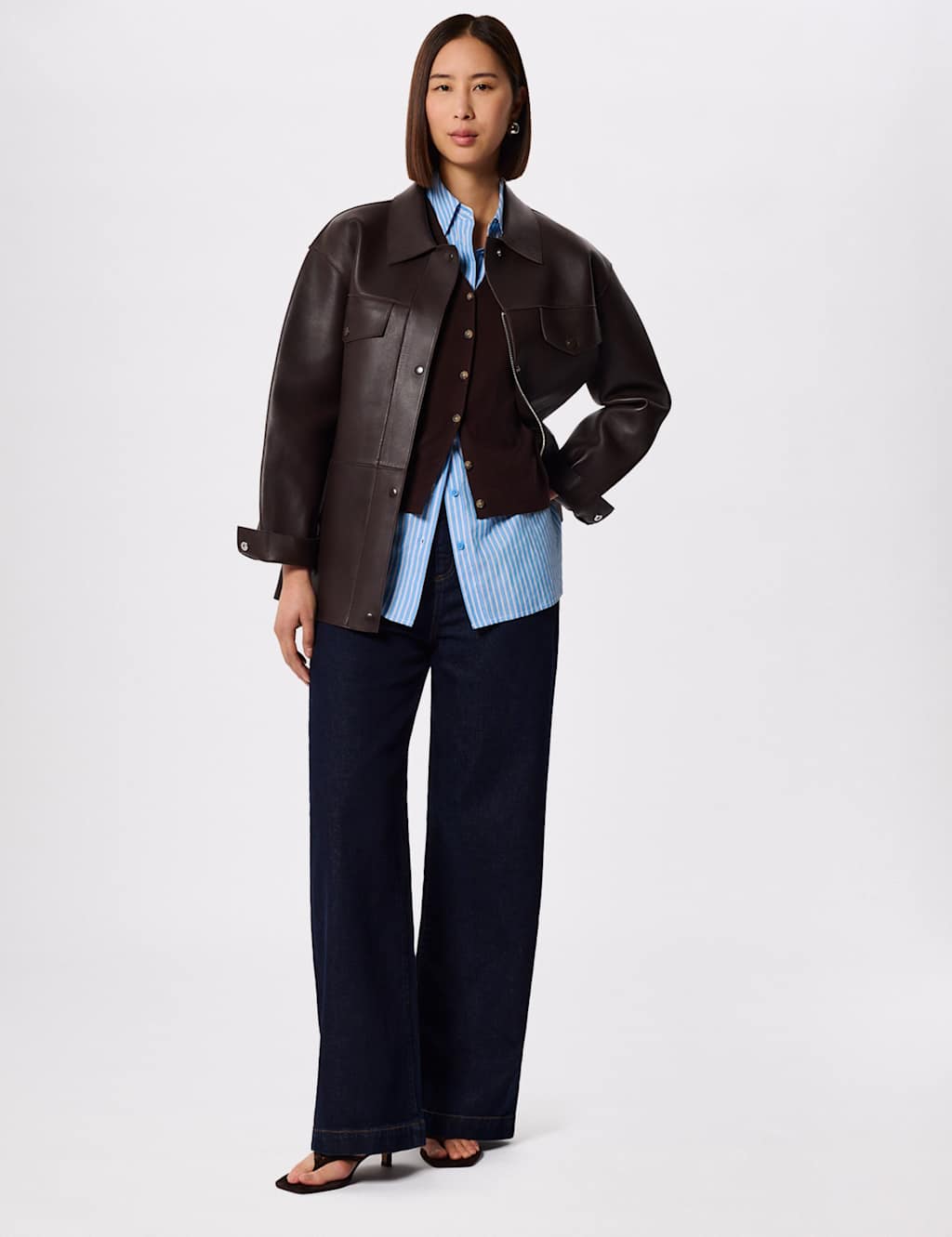 Whistles Cotton Rich V-Neck Knitted Vest Chocolate