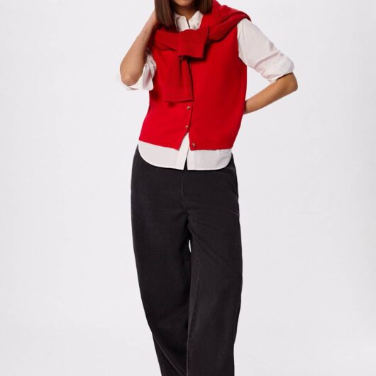 Whistles Cotton Rich V-Neck Knitted Vest Red