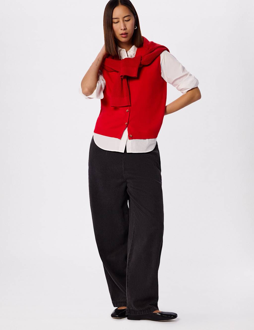 Whistles Cotton Rich V-Neck Knitted Vest Red
