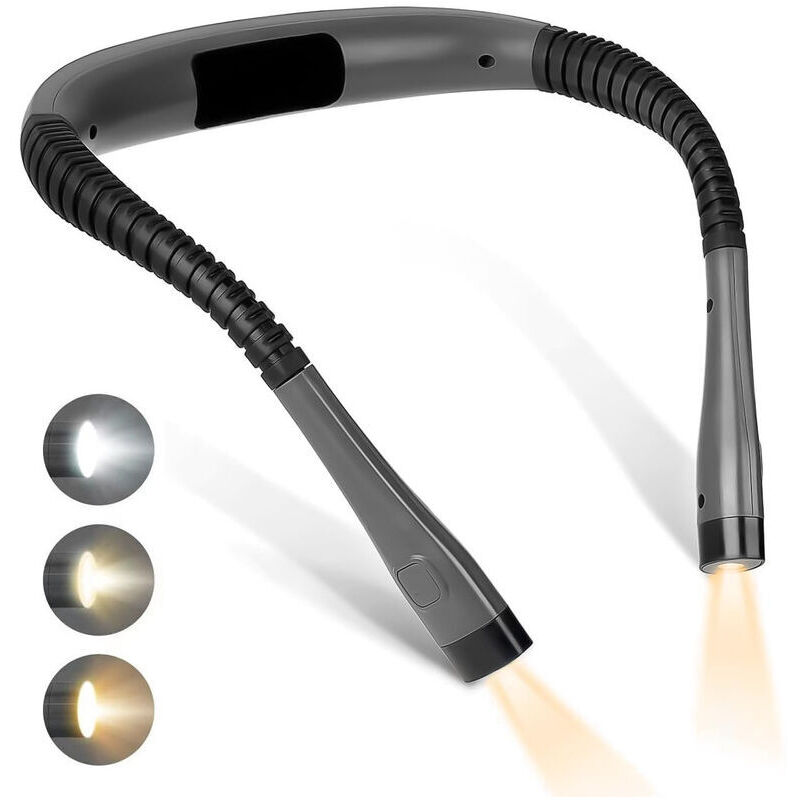 1 Rechargeable neck reading lamp, foldable arms, bed reading lamp with 3 colors and 6 brightness levels, for reading, knitting, and repairs