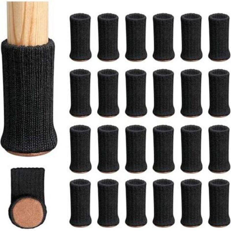 24 Chair Socks for Chair Legs, Furniture Feet, Non-Slip Pads Suitable for Chair Legs with a Diameter of 1" to 2", Black