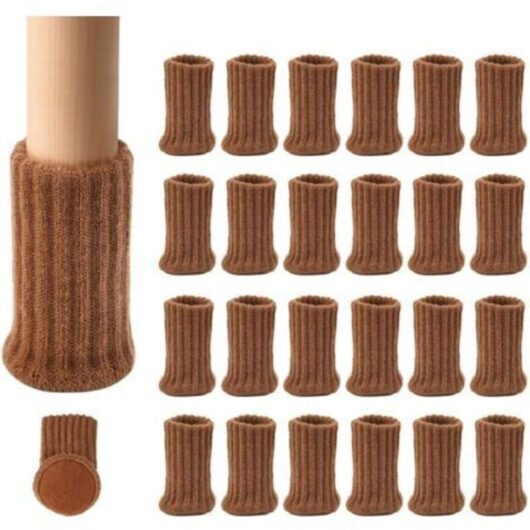 24 Pairs (Brown) of Non-Slip Knitted Furniture Socks for Chair Legs, to Prevent Scratches and Reduce Noise, Move Easily, Brown