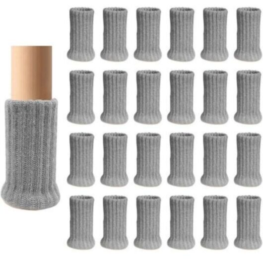 24-pack Chair Socks, Gray, Double Thick Knit for Chair Legs, Non-slip Feet, Floor Protectors