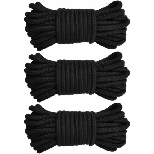 3pcs Twisted Cotton Mooring Rope, Soft Knitted Rope, 10m/33ft 8mm Thick Rope, Black
