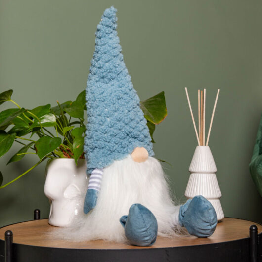 53cm Blue Sitting Christmas Gonk Decoration with Knitted Hat and Dangly Legs