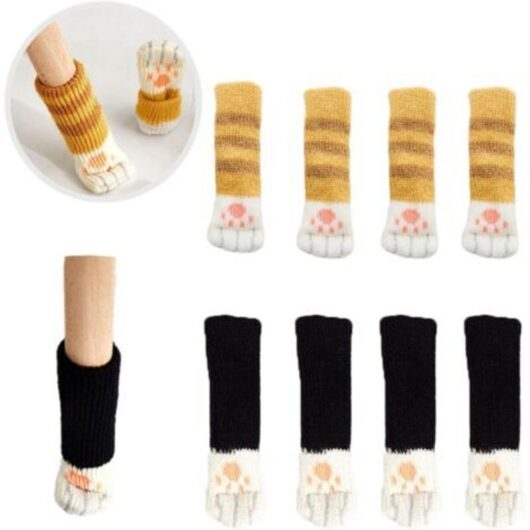 8pcs Furniture Legs Cover Socks Cute Cat Leg Design High Elasticity Non-slip Floor Protection Mat