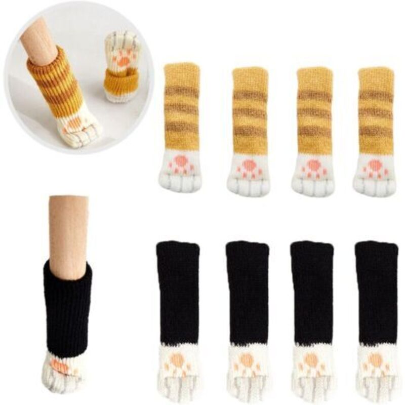 8pcs Furniture Legs Cover Socks Cute Cat Leg Design High Elasticity Non-slip Floor Protection Mat