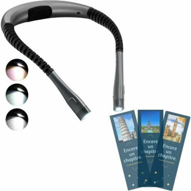Glocusent Rechargeable Neck Reading Light, Book Light for Reading in Bed, 3 Colors, 6 Brightness Levels, Bendable Arms, Long Battery Life, Perfect