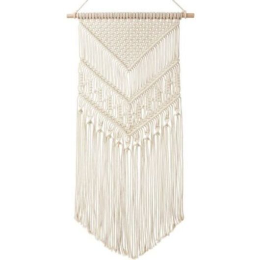 Hanging Plant Mural Macrame Wall Hanging with Rope, Bohemian Knitted Cotton Decor Tapestry, 76 x 35.6 cm - Ivory