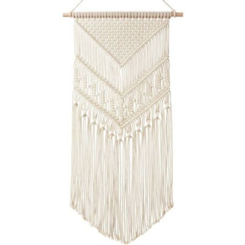 Hanging Plant Mural Macrame Wall Hanging with Rope, Bohemian Knitted Cotton Decor Tapestry, 76 x 35.6 cm - Ivory