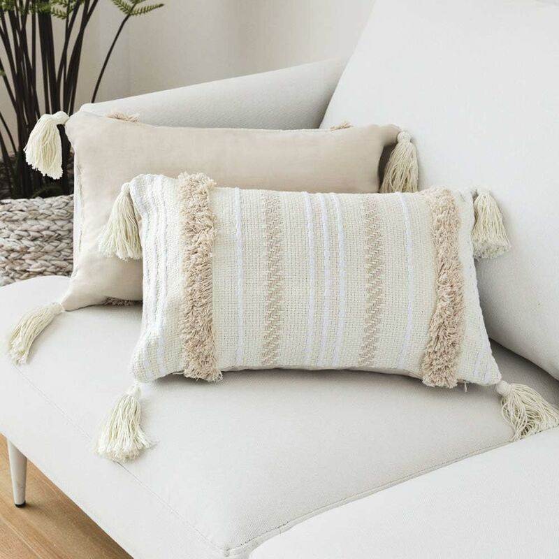 Héloise - Lomohoo Modern Cushion Covers Simple Geometric Knitted Decorative Cushion Covers Beige Cushion Covers for Couch and Living Room