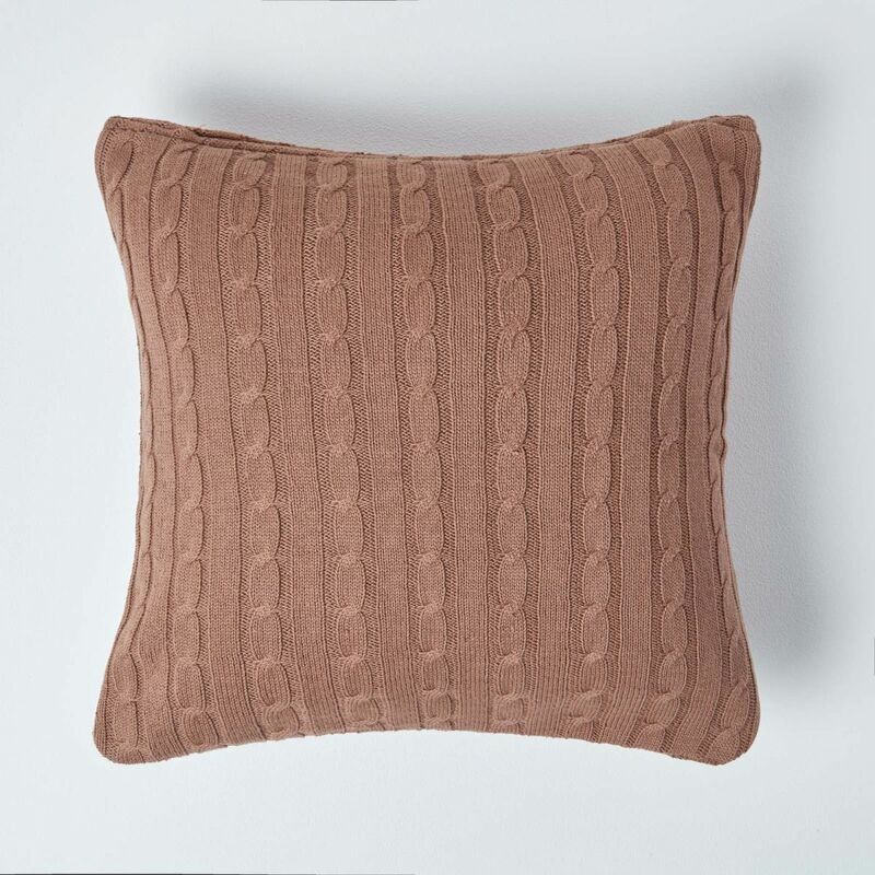 Homescapes - Cotton Cable Knit Chocolate Brown Cushion Cover, 45 x 45 cm