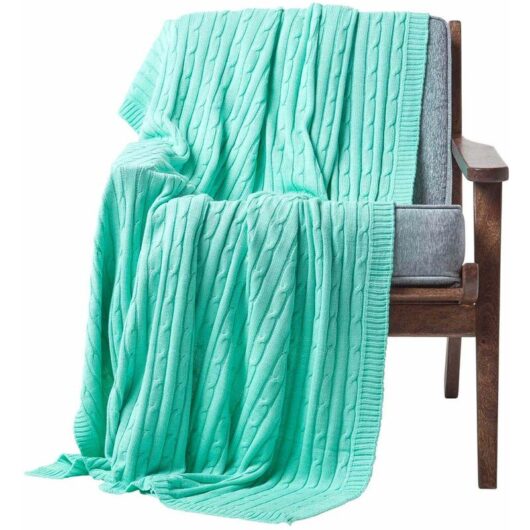 Homescapes - Cotton Cable Knit Pastel Green Throw, 130 x 170 cm