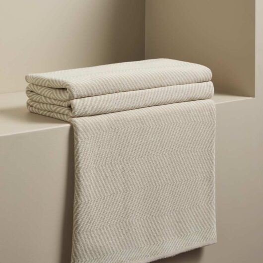 M&S X Kelly Hoppen Pure Cotton Chevron Knitted Throw Taupe Mix