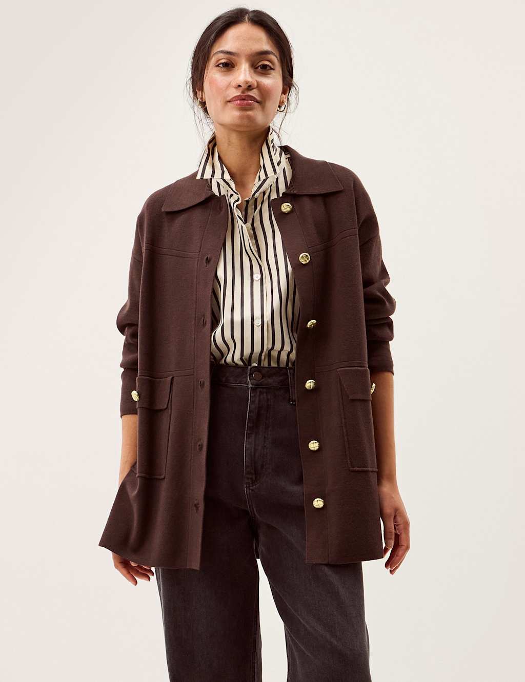 Monsoon Collared Knitted Jacket Navy Mix