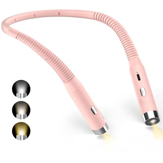Neck Reading Light, Rechargeable Bedside Reading Lamp, USB LED Reading Light for Traveling, Camping(Pink)