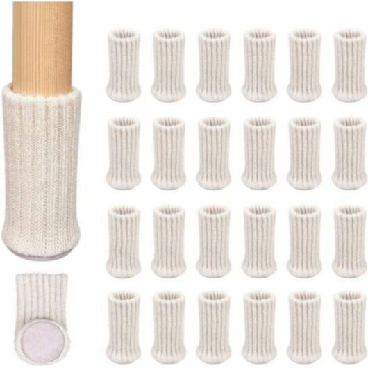 Pack of 24 Non-Slip Knitted Chair Leg Socks, Suitable for 1 to 2 Inch Chair Legs to Prevent Scratches and Reduce Noise for Easy Movement - White