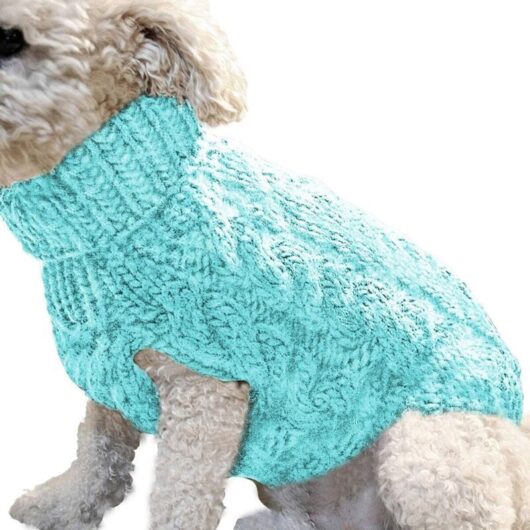Pet Dog Turtleneck Knit Sweater Coat Winter Warmer Thickened Pullover Knit Crochet Coat Clothes for Small Medium Large Dog Puppy Cat (M, Blue)