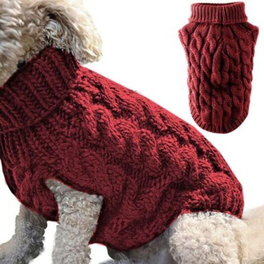 Pet Dog Turtleneck Knit Sweater Coat Winter Warmer Thickening Pullover Knits Crochet Coat Clothes for Small Medium Large Dog Puppy Cat (XL, Red)